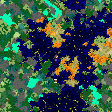 Predicted biome map of Java 1.16 seed -4726952576121799572 around estimated spawn