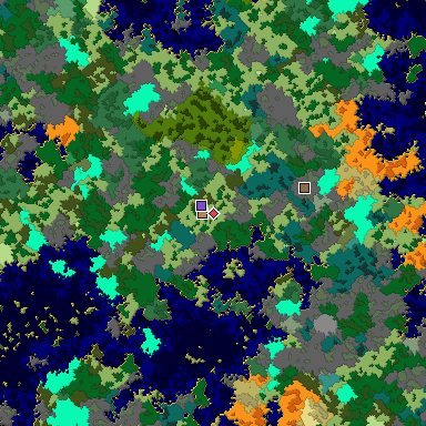 Predicted biome map of Java 1.16 seed -289677148093557605 around estimated spawn