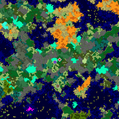 Predicted biome map of Java 1.16 seed -6684757974275057254 around estimated spawn