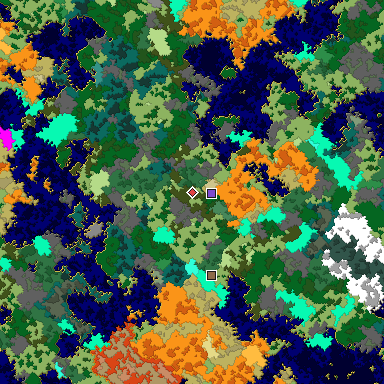 Predicted biome map of Java 1.16 seed 5209940119709855185 around estimated spawn