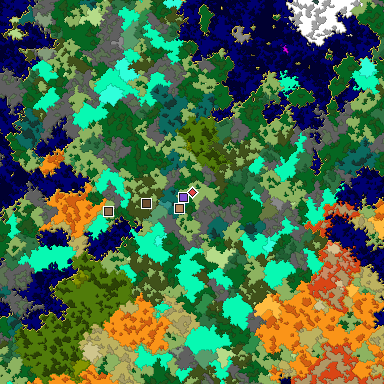 Predicted biome map of Java 1.16 seed 5949437056477884009 around estimated spawn