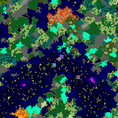 Predicted biome map of Java 1.16 seed -3986414203613745515 around estimated spawn
