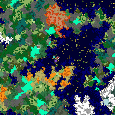 Predicted biome map of Java 1.16 seed 8695604847660004389 around estimated spawn