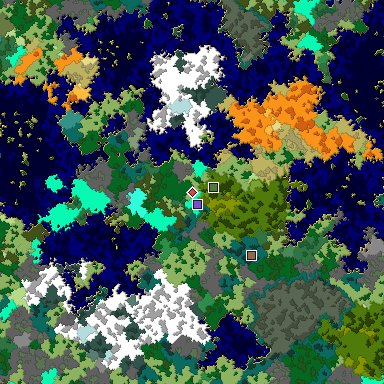 Predicted biome map of Java 1.16 seed 7336121848317142652 around estimated spawn