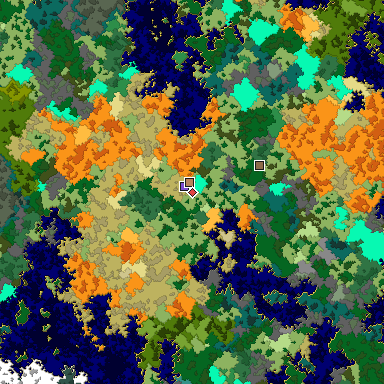 Predicted biome map of Java 1.16 seed 1631799132455138503 around estimated spawn