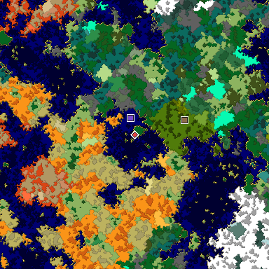 Predicted biome map of Java 1.16 seed -1707725909803679759 around estimated spawn