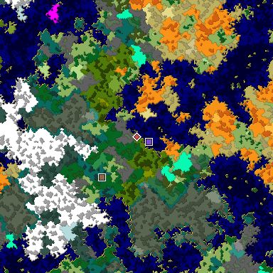 Predicted biome map of Java 1.16 seed -3151081340420985169 around estimated spawn