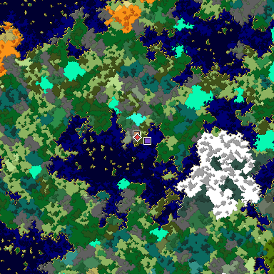 Predicted biome map of Java 1.16 seed 2268883810026675636 around estimated spawn