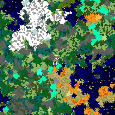 Predicted biome map of Java 1.16 seed -2776376529552001924 around estimated spawn