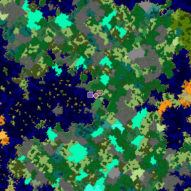 Predicted biome map of Java 1.16 seed -6030846163008985670 around estimated spawn