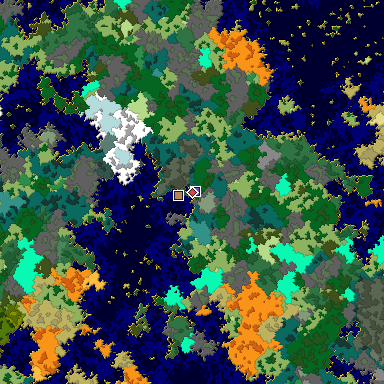 Predicted biome map of Java 1.16 seed 1472713093191851692 around estimated spawn