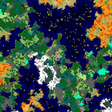 Predicted biome map of Java 1.16 seed 2659450709829100271 around estimated spawn