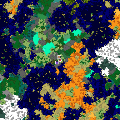 Predicted biome map of Java 1.16 seed 6520537115015209742 around estimated spawn
