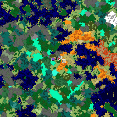 Predicted biome map of Java 1.16 seed -6787823316353276496 around estimated spawn
