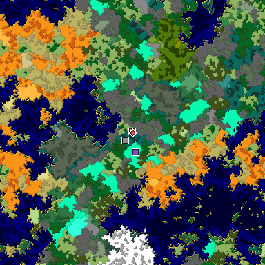Predicted biome map of Java 1.16 seed 3591267807745513931 around estimated spawn