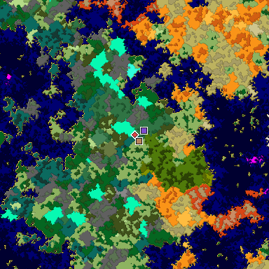 Predicted biome map of Java 1.16 seed -9012971502427134052 around estimated spawn