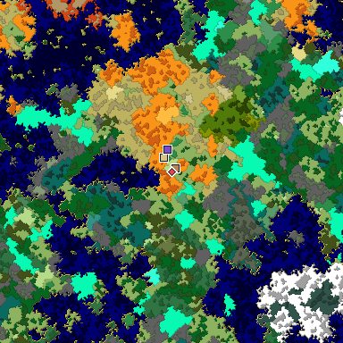 Predicted biome map of Java 1.16 seed -1688463547477380767 around estimated spawn