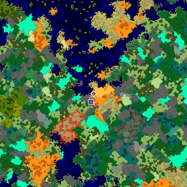 Predicted biome map of Java 1.16 seed -3038586930440555428 around estimated spawn