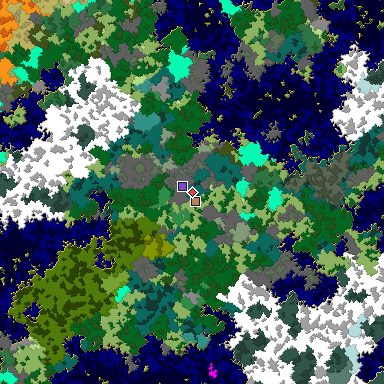 Predicted biome map of Java 1.16 seed -7653869598804007807 around estimated spawn