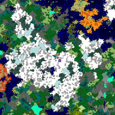 Predicted biome map of Java 1.16 seed -4853600899206791961 around estimated spawn