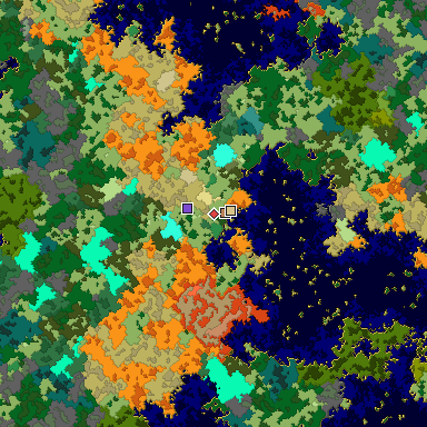 Predicted biome map of Java 1.16 seed -3060166133796428247 around estimated spawn