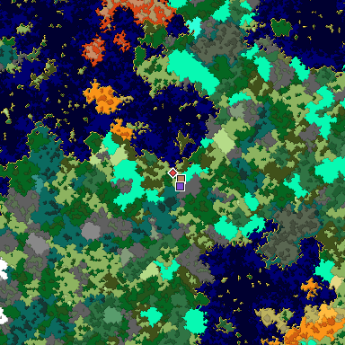 Predicted biome map of Java 1.16 seed 2607401156744156411 around estimated spawn