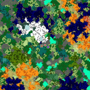 Predicted biome map of Java 1.16 seed -6103804302272043123 around estimated spawn