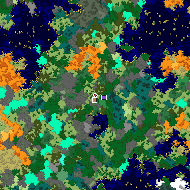 Predicted biome map of Java 1.16 seed 3072406462940486782 around estimated spawn