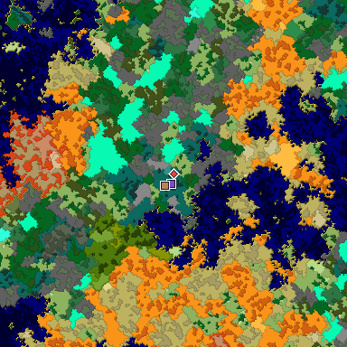Predicted biome map of Java 1.16 seed -4248823390048211113 around estimated spawn