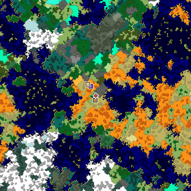 Predicted biome map of Java 1.16 seed -2653829882028880305 around estimated spawn