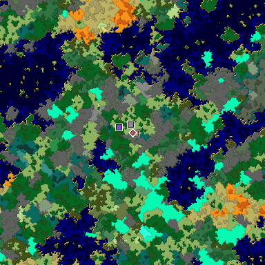 Predicted biome map of Java 1.16 seed -8680877150043404445 around estimated spawn