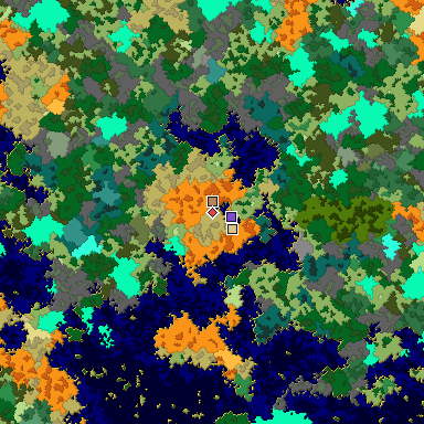 Predicted biome map of Java 1.16 seed 1332546830887470240 around estimated spawn