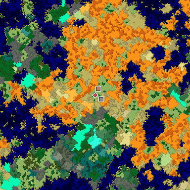 Predicted biome map of Java 1.16 seed -2524766456401733276 around estimated spawn
