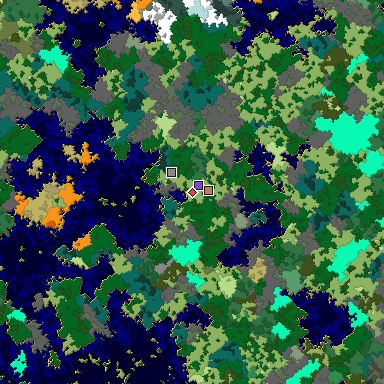 Predicted biome map of Java 1.16 seed -7884326885839451473 around estimated spawn