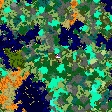 Predicted biome map of Java 1.16 seed -353790458010659892 around estimated spawn