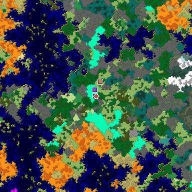 Predicted biome map of Java 1.16 seed -8750092236243859604 around estimated spawn