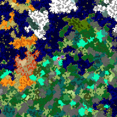 Predicted biome map of Java 1.16 seed 6812707602205531558 around estimated spawn