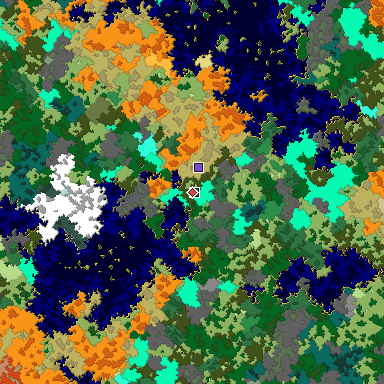 Predicted biome map of Java 1.16 seed -4015070515835025000 around estimated spawn