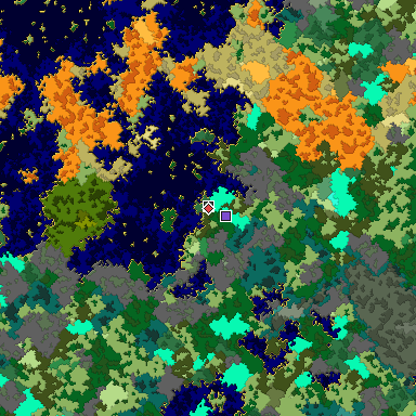 Predicted biome map of Java 1.16 seed -8751515727150165683 around estimated spawn