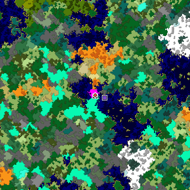Predicted biome map of Java 1.16 seed -654634691455377141 around estimated spawn