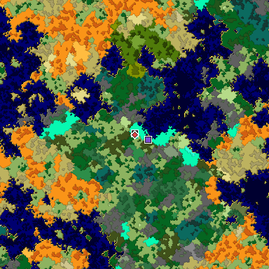 Predicted biome map of Java 1.16 seed -1175591332119081157 around estimated spawn