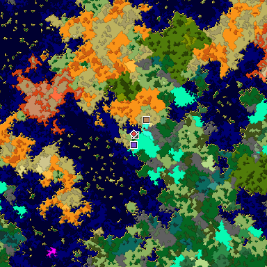 Predicted biome map of Java 1.16 seed 2279851971698212048 around estimated spawn