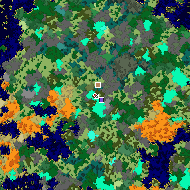 Predicted biome map of Java 1.16 seed -2156731432015926620 around estimated spawn