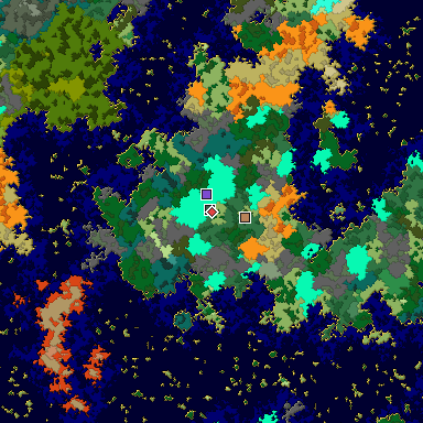 Predicted biome map of Java 1.16 seed -6493367523376506473 around estimated spawn