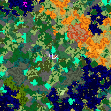 Predicted biome map of Java 1.16 seed 610229645097931147 around estimated spawn
