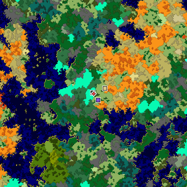Predicted biome map of Java 1.16 seed -6517275819416475791 around estimated spawn