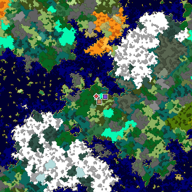 Predicted biome map of Java 1.16 seed -4910223362256516449 around estimated spawn