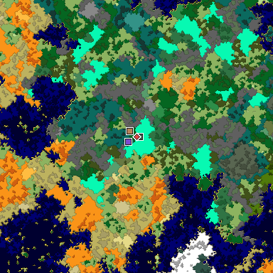 Predicted biome map of Java 1.16 seed 5781246488467534092 around estimated spawn