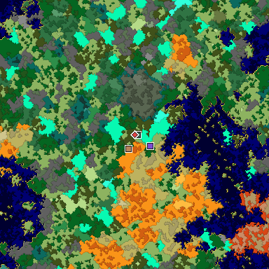 Predicted biome map of Java 1.16 seed -1280139655899782030 around estimated spawn