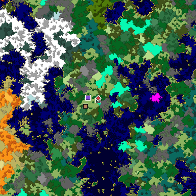 Predicted biome map of Java 1.16 seed 7539478520136415781 around estimated spawn